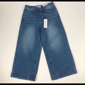 POPSUGAR Womens Crop Blue Jeans Size 2 Distressed Vintage Wash Wide Flare Leg